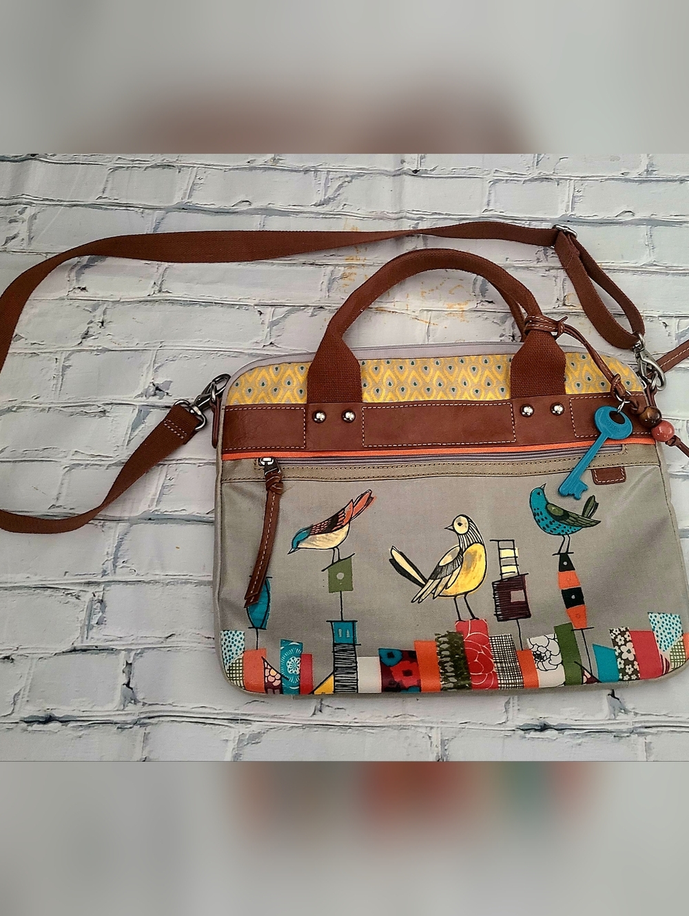 FOSSIL KEY-PER BIRD THEME MESSENGER/LAPTOP BAG